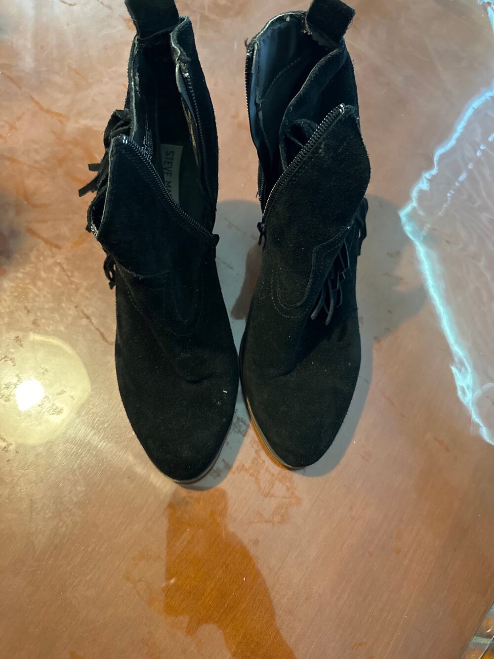 Steve Madden Ciarra Black Suede Fringe Western Ankle Booties Size 9